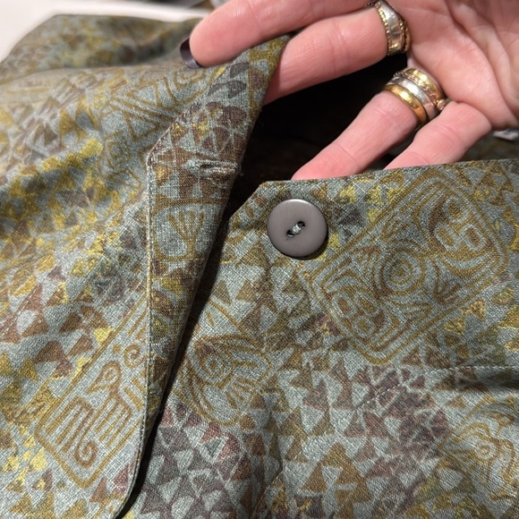 Peruvian Connection Green Gold Pima Cotton Button Front Lightweight Jacket Top - Picture 10 of 11